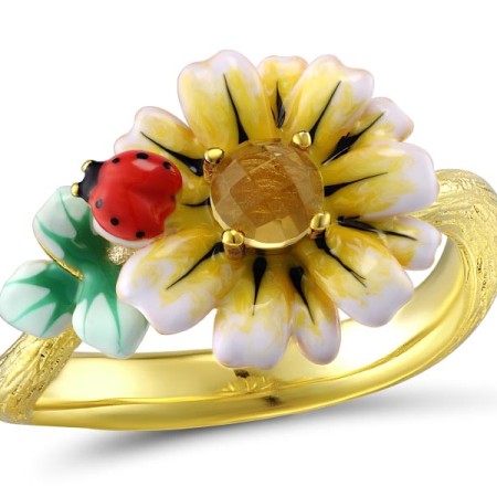 Sterling Silver w/ Yellow Plating Ring Enamel,Yellow Glass (R310788ENASY925) - US 5.5