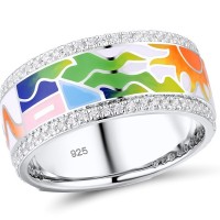 Sterling Silver Ring Enamel,White Cubic Zirconia (R310816ENASL925)