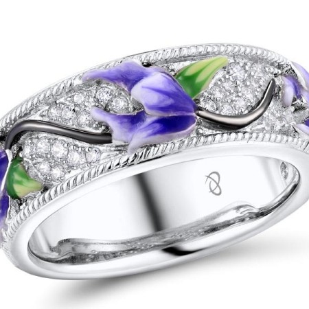 Sterling Silver w/ Black White Plating Ring Enamel,White Cubic Zirconia (R310819ENASK925)