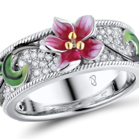 Sterling Silver w/ Yellow Black White Plating Ring Enamel,White Cubic Zirconia (R310820ENASZ925)