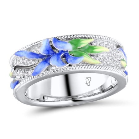 Sterling Silver w/ Black White Plating Ring Enamel,White Cubic Zirconia (R310821ENASK925)