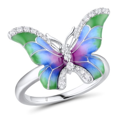 Sterling Silver Ring Enamel,White Cubic Zirconia (R310829ENASL925) - US 6