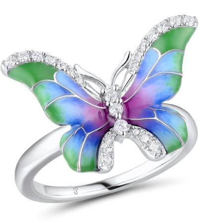 Sterling Silver Ring Enamel,White Cubic Zirconia (R310829ENASL925) - US 6