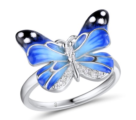 Sterling Silver Ring Enamel,White Cubic Zirconia (R310830ENASL925) - US 6