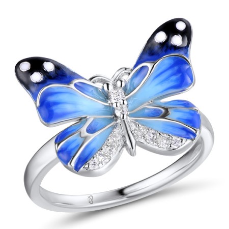 Sterling Silver Ring Enamel,White Cubic Zirconia (R310830ENASL925) - US 6