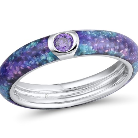 Sterling Silver Ring Amethyst Cubic Zirconia,Enamel (R310927ENA1SL925) - US 6