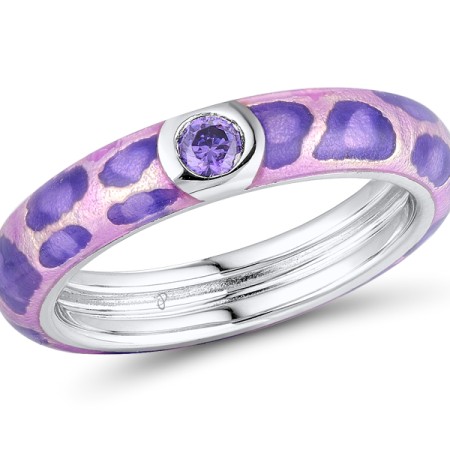 Sterling Silver Ring Amethyst Cubic Zirconia,Enamel (R310931ENA2SL925) - US 6