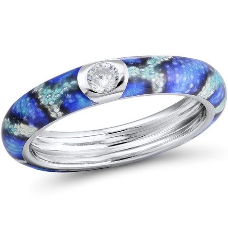 Sterling Silver Ring Enamel,White Cubic Zirconia (R310932ENA1SL925) - US 7.25