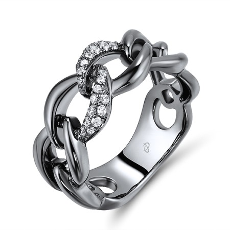 Sterling Silver w/ Black Plating Ring White Cubic Zirconia (R310940WCZSB925)