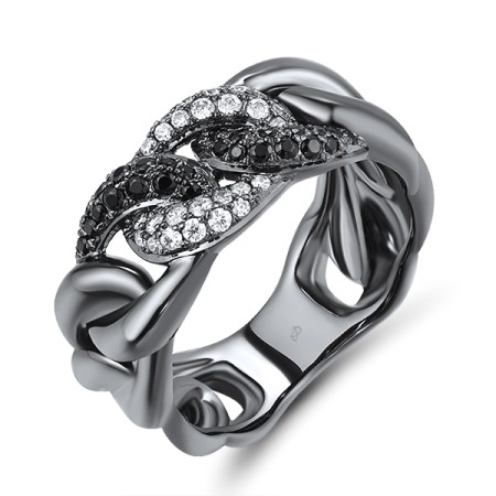 Sterling Silver w/ Black Plating Ring Black spinel,White Cubic Zirconia (R310941BSNZSB925)