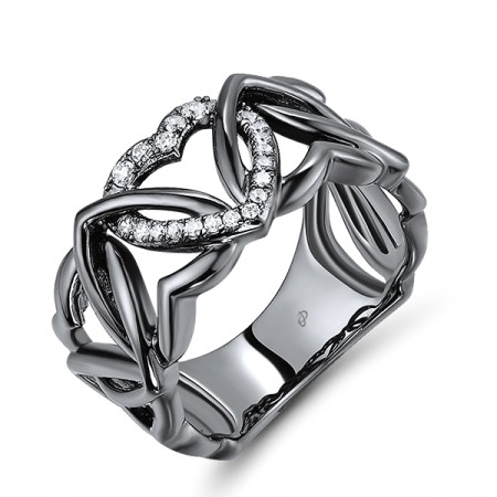 Sterling Silver w/ Black Plating Ring White Cubic Zirconia (R310943WCZSB925)