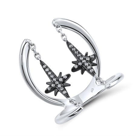 Sterling Silver w/ Black White Plating Ring White Cubic Zirconia (R310949WCZSK925)