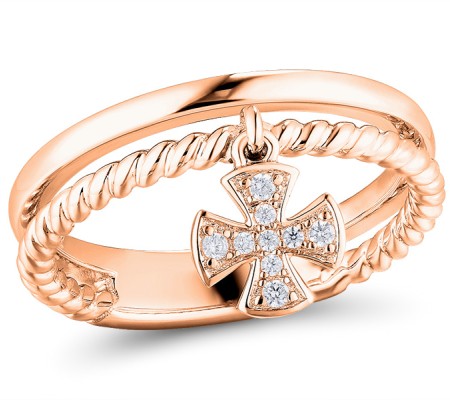 Sterling Silver w/ Rose Plating Ring White Cubic Zirconia (R310964WCZSR925) - US 5