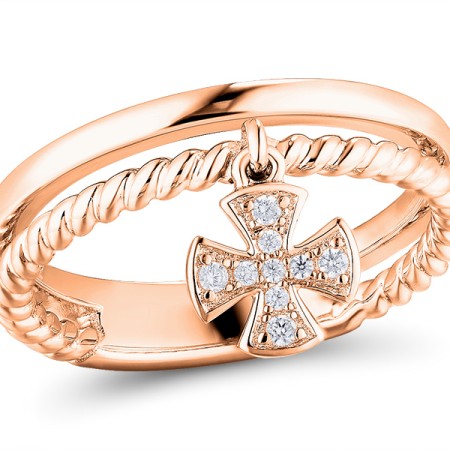 Sterling Silver w/ Rose Plating Ring White Cubic Zirconia (R310964WCZSR925) - US 5