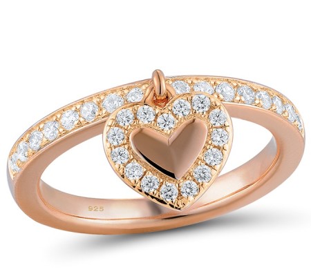 Sterling Silver w/ Rose Plating Ring White Cubic Zirconia (R310979WCZSR925) - US 7