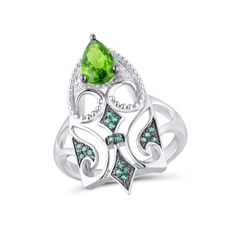 Sterling Silver w/ Black White Plating Ring Green Glass,Green Spinel,White Cubic Zirconia (R311073GGNZSK925)