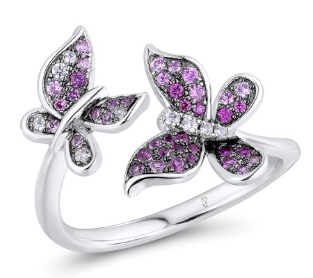 Sterling Silver w/ Black White Plating Ring Created Pink Sapphire,Created Ruby,White Cubic Zirconia (R311113CPRZSK925)
