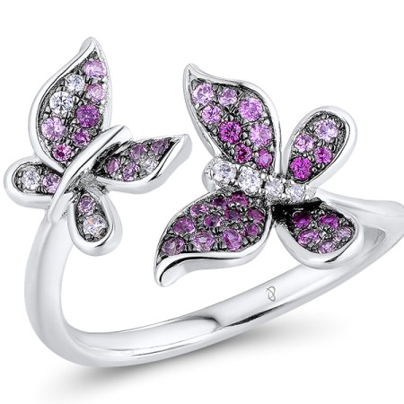 Sterling Silver w/ Black White Plating Ring Created Pink Sapphire,Created Ruby,White Cubic Zirconia (R311113CPRZSK925)