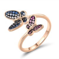 Sterling Silver w/ Rose Black Plating Ring Blue Spinel,Created Pink Sapphire,Created Ruby (R311114BSPRSD925) - US 9