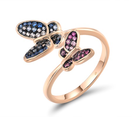Sterling Silver w/ Rose Black Plating Ring Blue Spinel,Created Pink Sapphire,Created Ruby (R311114BSPRSD925) - US 9