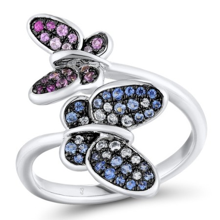 Sterling Silver w/ Black White Plating Ring Blue Spinel,Created Pink Sapphire,Created Ruby (R311114BSPRSK925) - US 5