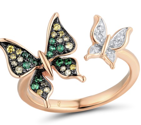 Sterling Silver w/ Rose Black White Plating Ring Green Spinel,White Cubic Zirconia,Yellow Cubic Zirconia,Green Nano Cubic Zirconia (Per (R311115MULSV925) - US 6