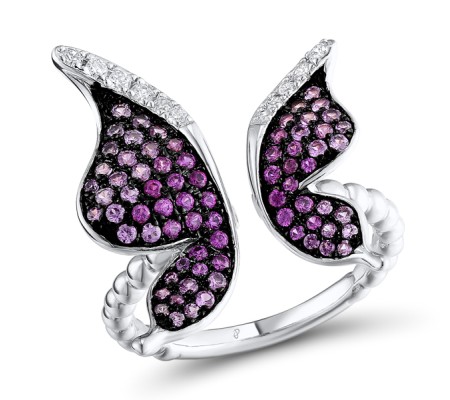 Sterling Silver w/ Black White Plating Ring Created Pink Sapphire,Created Ruby,White Cubic Zirconia (R311116CPRZSK925) - US 9