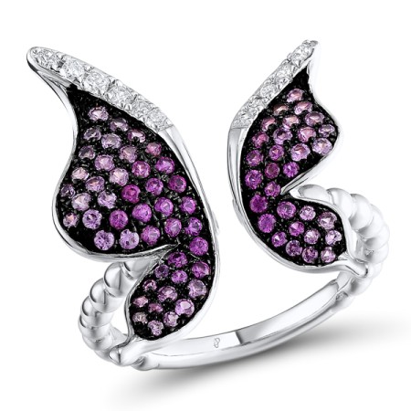 Sterling Silver w/ Black White Plating Ring Created Pink Sapphire,Created Ruby,White Cubic Zirconia (R311116CPRZSK925) - US 9