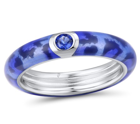 Sterling Silver Ring Blue Nano Cubic Zirconia,Enamel (R311202ENA5SL925) - US 6.75