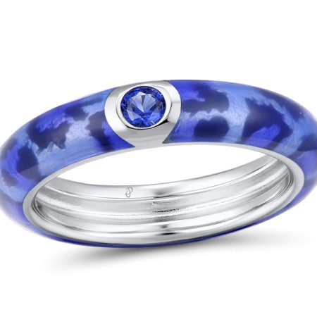 Sterling Silver Ring Blue Nano Cubic Zirconia,Enamel (R311202ENA5SL925) - US 6.75