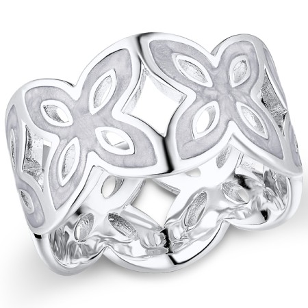 Brass w/ White Gold Plating Ring Enamel (R311251EA8BRW) - US 6