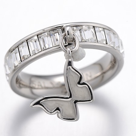 Brass w/ White Gold Plating Ring Enamel,Swarovski 001 (R311253BEA8BRW)