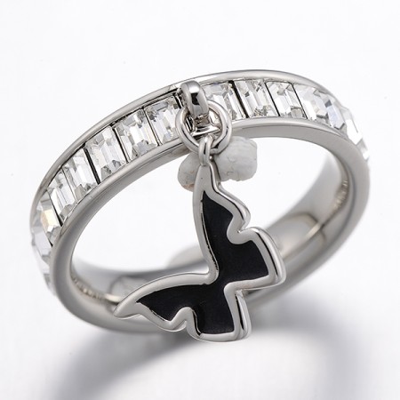 Brass w/ White Gold Plating Ring Enamel,Swarovski 001 (R311253BEABRW)