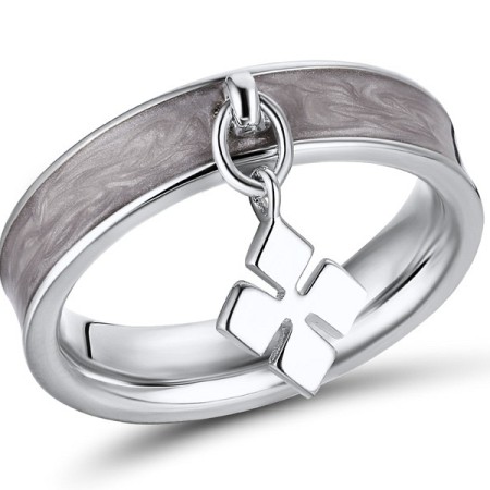 Brass w/ White Gold Plating Ring Enamel (R311255EA5BRW) - US 6