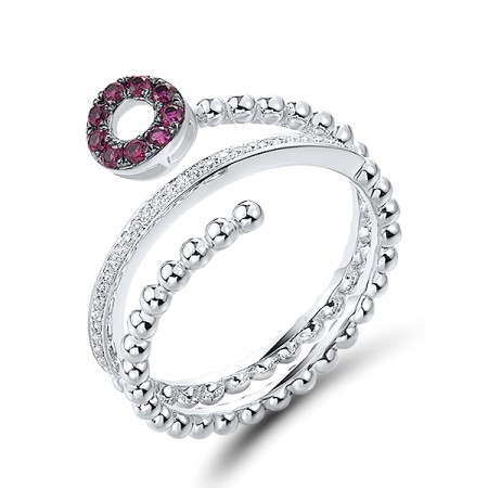 Sterling Silver w/ Black White Plating Ring Created Ruby,White Cubic Zirconia (R311403CRZSK925)