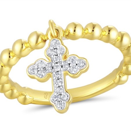 Sterling Silver w/ Ionic Yellow Plating Ring Created white sapphire (R311427CWSSP925)