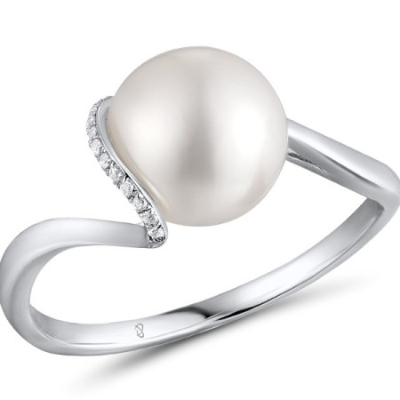 Sterling Silver Ring Fresh Water White Pearl,White Cubic Zirconia (R311598FWZSL925)