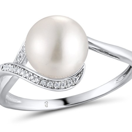 Sterling Silver Ring Fresh Water White Pearl,White Cubic Zirconia (R311599FWZSL925)