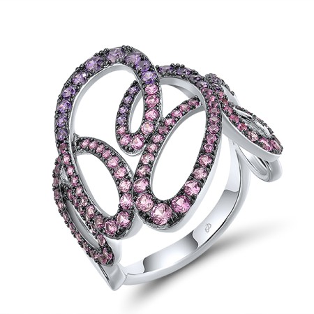 Sterling Silver w/ Black White Plating Ring Amethyst Cubic Zirconia,Created Pink Sapphire (R311642AZCPSK925)