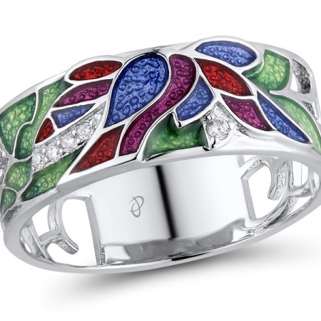 Sterling Silver Ring Enamel,White Cubic Zirconia (R311847ENASL925)
