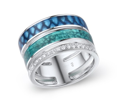 Sterling Silver Ring Enamel,White Cubic Zirconia (R311874ENASL925) - US 6