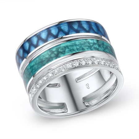 Sterling Silver Ring Enamel,White Cubic Zirconia (R311874ENASL925) - US 6