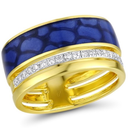 Sterling Silver w/ IONIC YELLOW PLATING Ring Enamel,White Cubic Zirconia (R311877ENASP925)