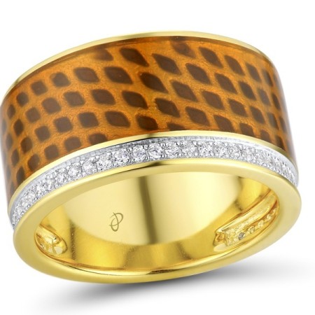 Sterling Silver w/ IONIC YELLOW PLATING Ring Enamel,White Cubic Zirconia (R311878ENASP925)