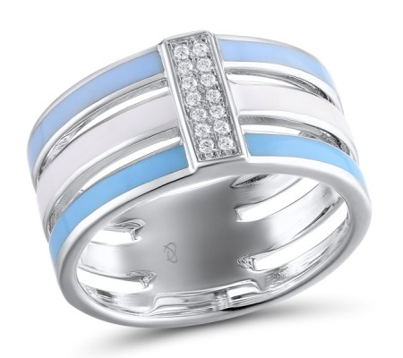 Sterling Silver Ring Enamel,White Cubic Zirconia (R311913ENASL925)