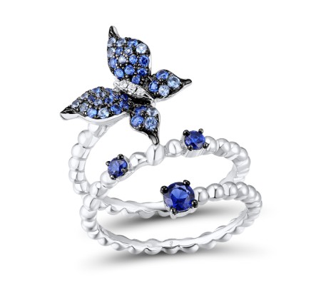Sterling Silver w/ Black White Plating Ring Blue Spinel,White Cubic Zirconia (R312084BLZSK925) - US 6
