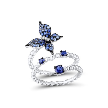 Sterling Silver w/ Black White Plating Ring Blue Spinel,White Cubic Zirconia (R312084BLZSK925) - US 6