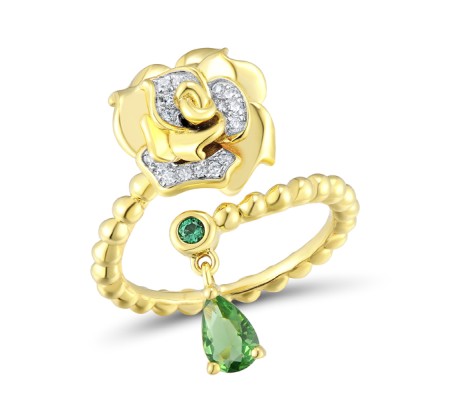 IONIC YELLOW PLATING For FF Ring White Cubic Zirconia,Green Glass,Green Spinel (R312085GGNZSP925) - US 6.5