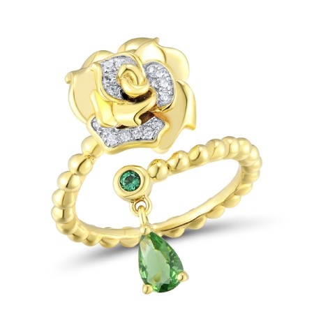 IONIC YELLOW PLATING For FF Ring White Cubic Zirconia,Green Glass,Green Spinel (R312085GGNZSP925) - US 6.5