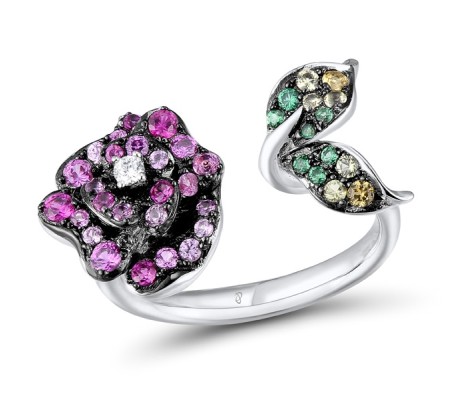 Sterling Silver w/ Black White Plating Ring Created Pink Sapphire,Created Ruby,Green Nano Cubic Zirconia (Per,Green Spinel,White Cubic Zirconia,Yellow Nano Crystal (R312110MULSK925) - US 6